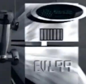 A computer-generated silver robot, from the Mica video, rushes forward with one arm raised.